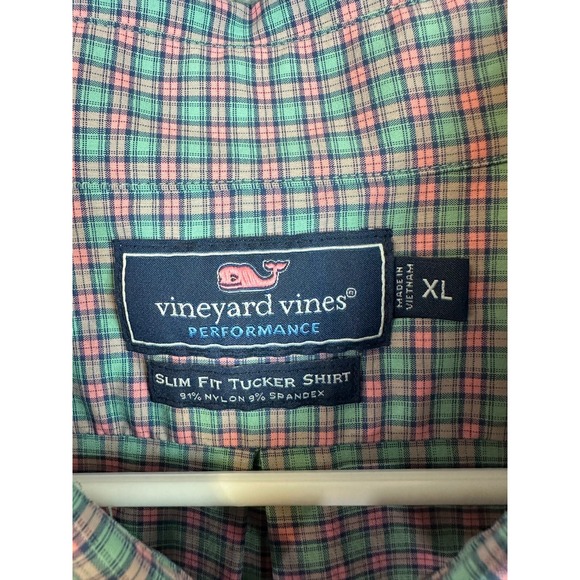 Vineyard Vines Shirt Mens XL Green Plaid Nylon Performance Slim Fit Tucker Shirt - Picture 7 of 12